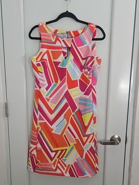Ronni Nicole Vibrant Retro Geometric Colorblock Sheath Dress - Size 4